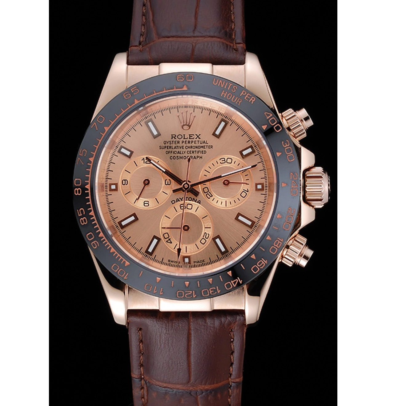 Aaa replica watch Gold Brown Brown Rolex Dial Leather Cosmograph Rose Daytona 1454243 Case Bracelet 0717